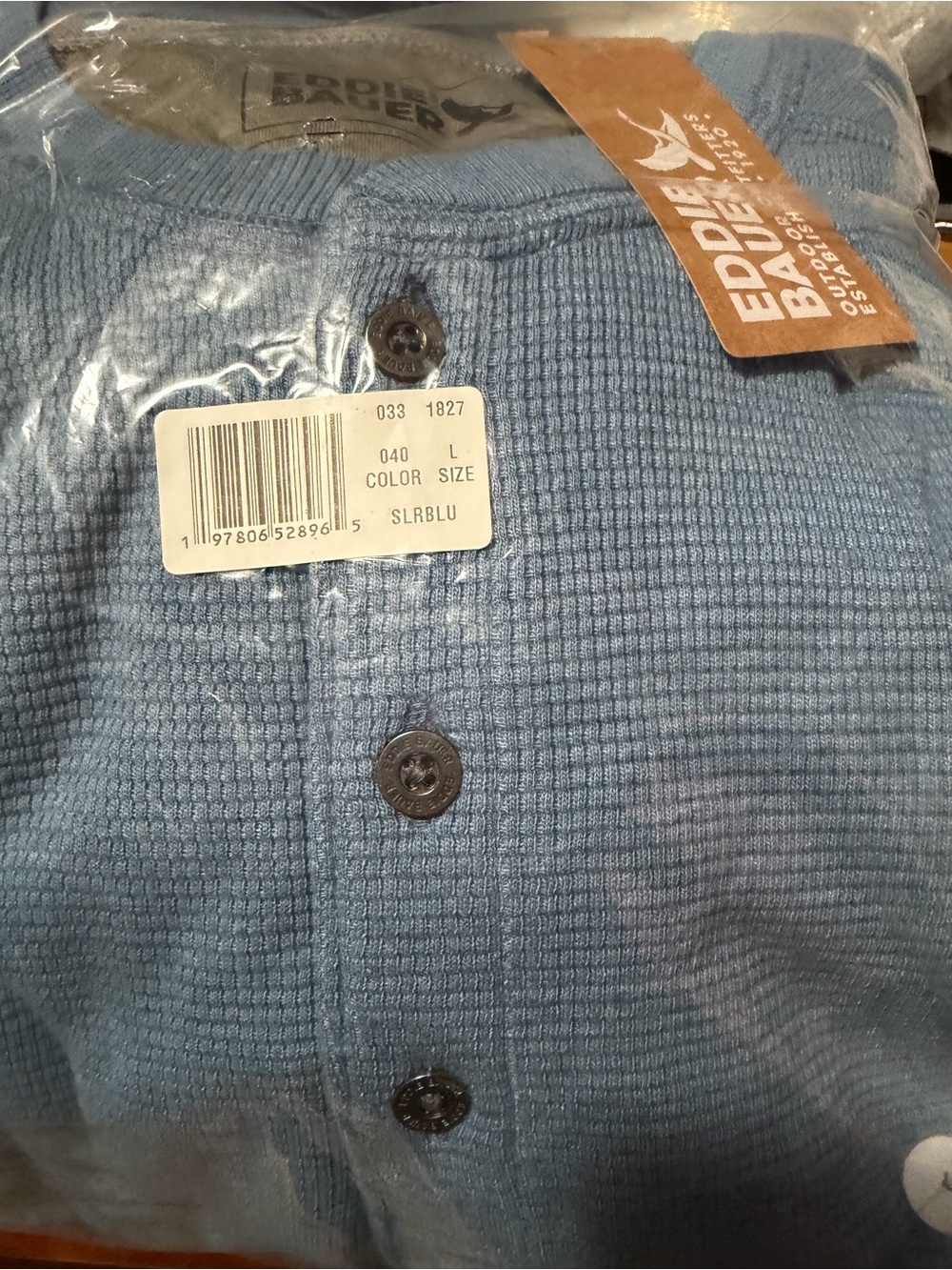 Eddie Bauer Sky Blue Waffle-Knit Henley
